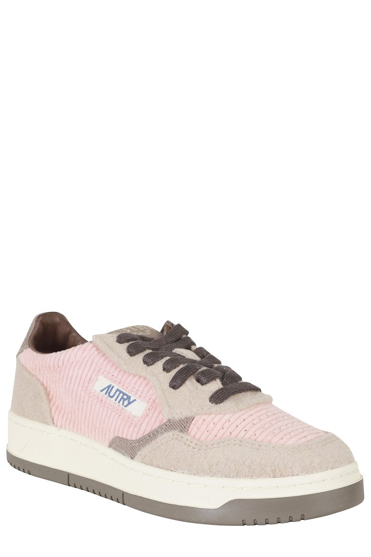 Autry Pink And Chocolate Medalist Low Suede Sneakers