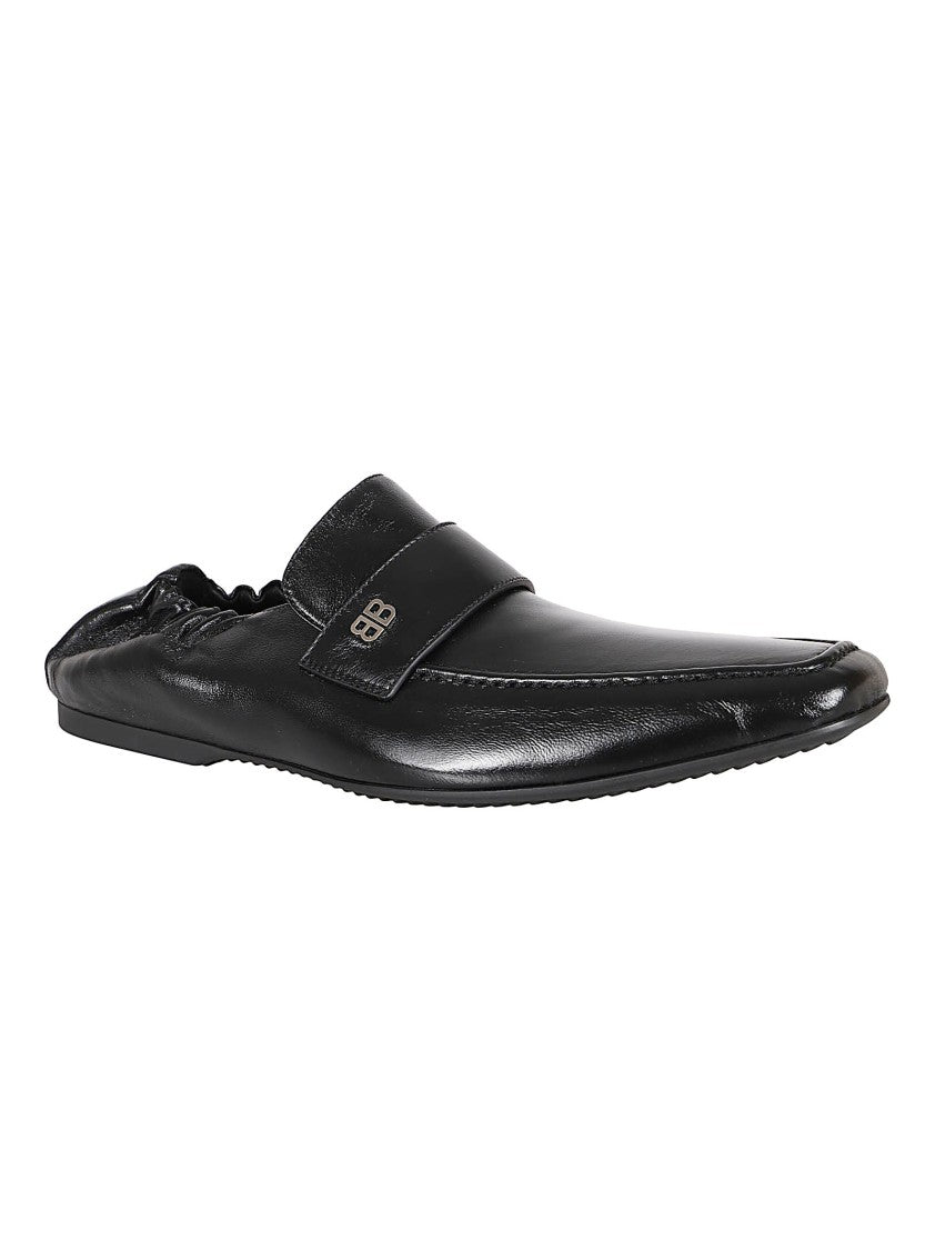 Balenciaga Moccasin-Style Black Goat Leather Flat Shoes With Metallic Logo