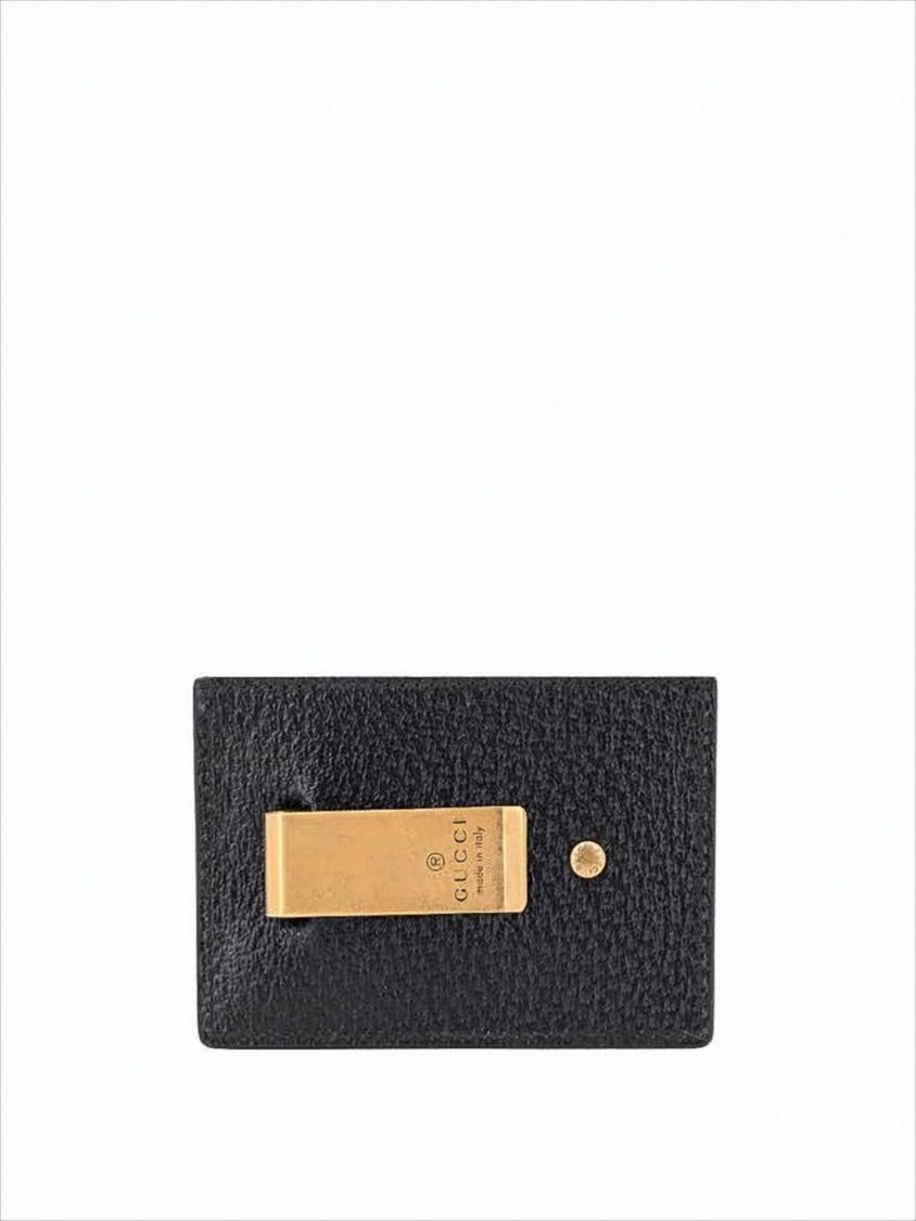 Gucci Textured Leather Card Wallet With Gold Double-G Logo