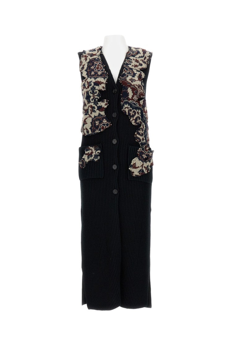Durazzi Milano Button-Front Ribbed Wool Long Knit Vest