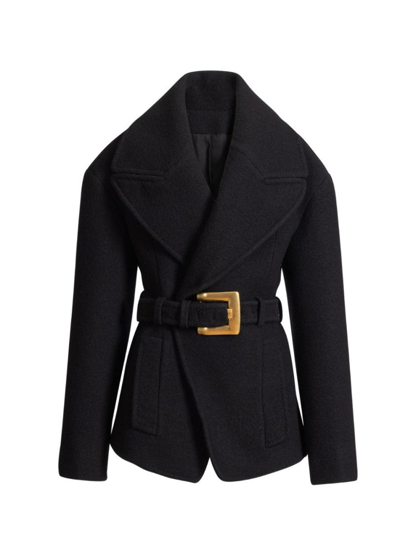 Balmain Structured Black Coat With Wide Lapel