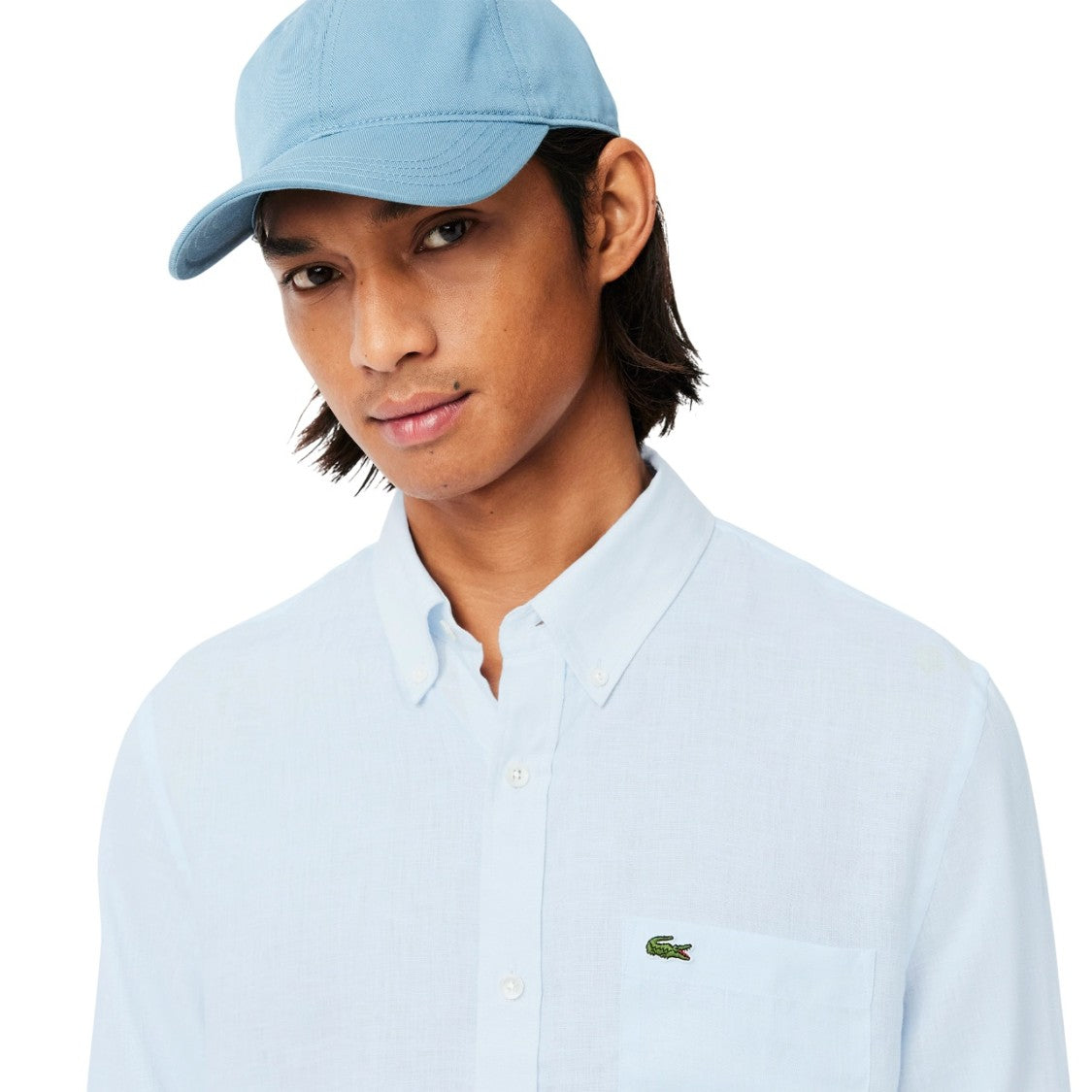 Lacoste Blue Straight Cut Refined Linen Shirt