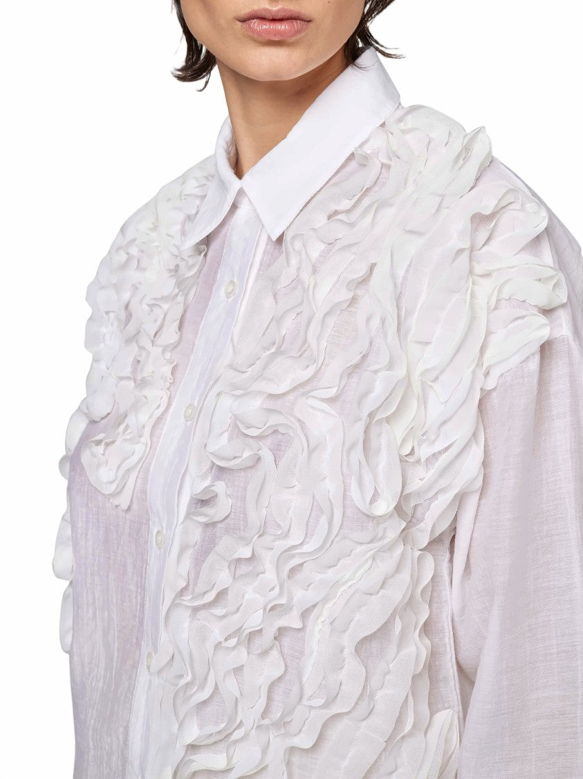 Alpha Studio Raw-Cut Ruffled Cotton Shirt