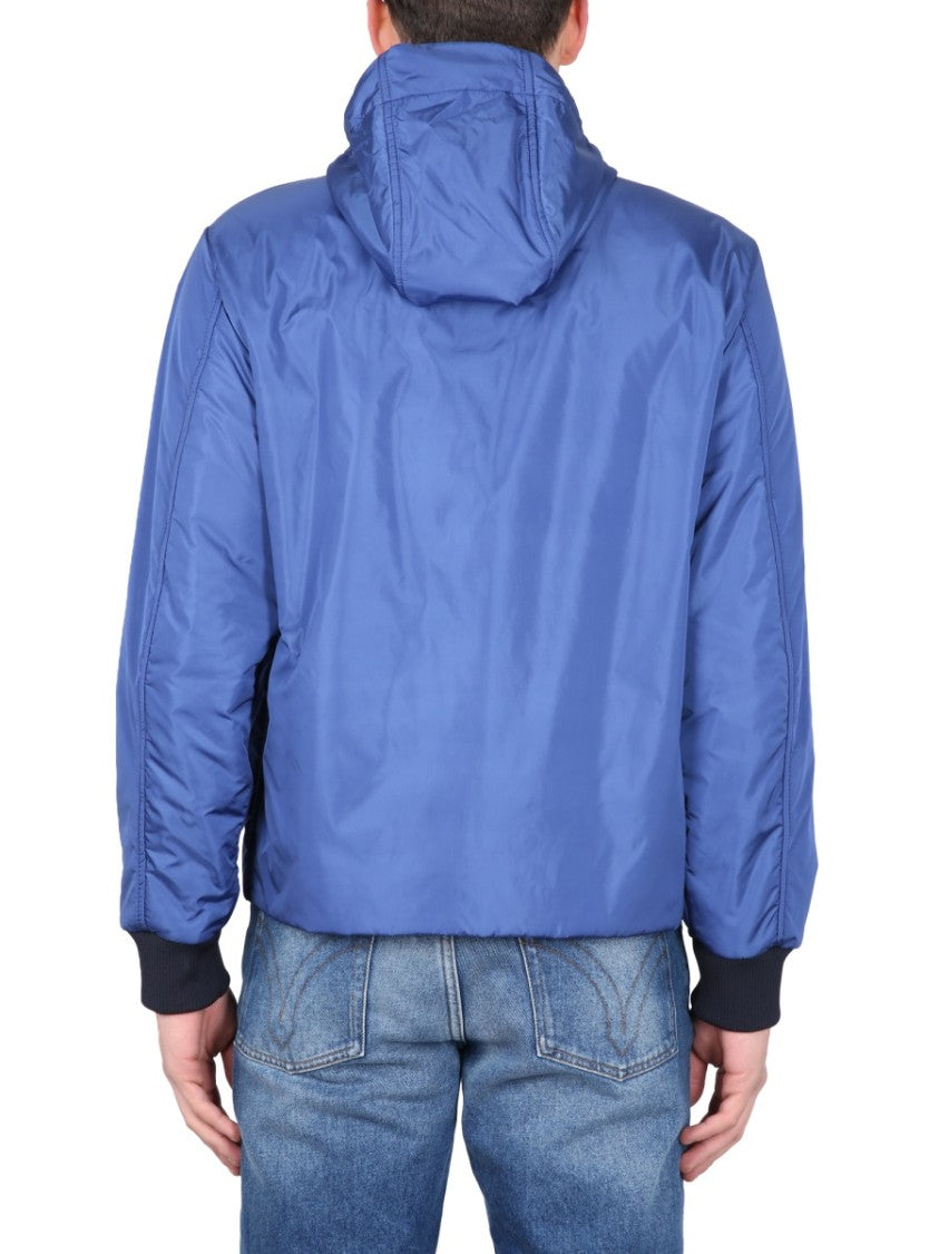 Fay Blue Bomber Jacket With Zipper Closure