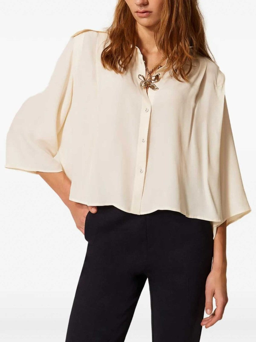 Twin-Set Cropped Button-Down Blouse With Classic Collar