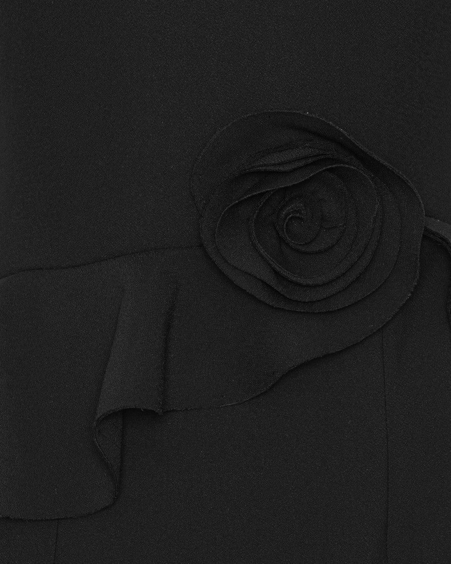 Rotate Sculptural Mini Dress With Ruffle Detail And Rose Embellishment