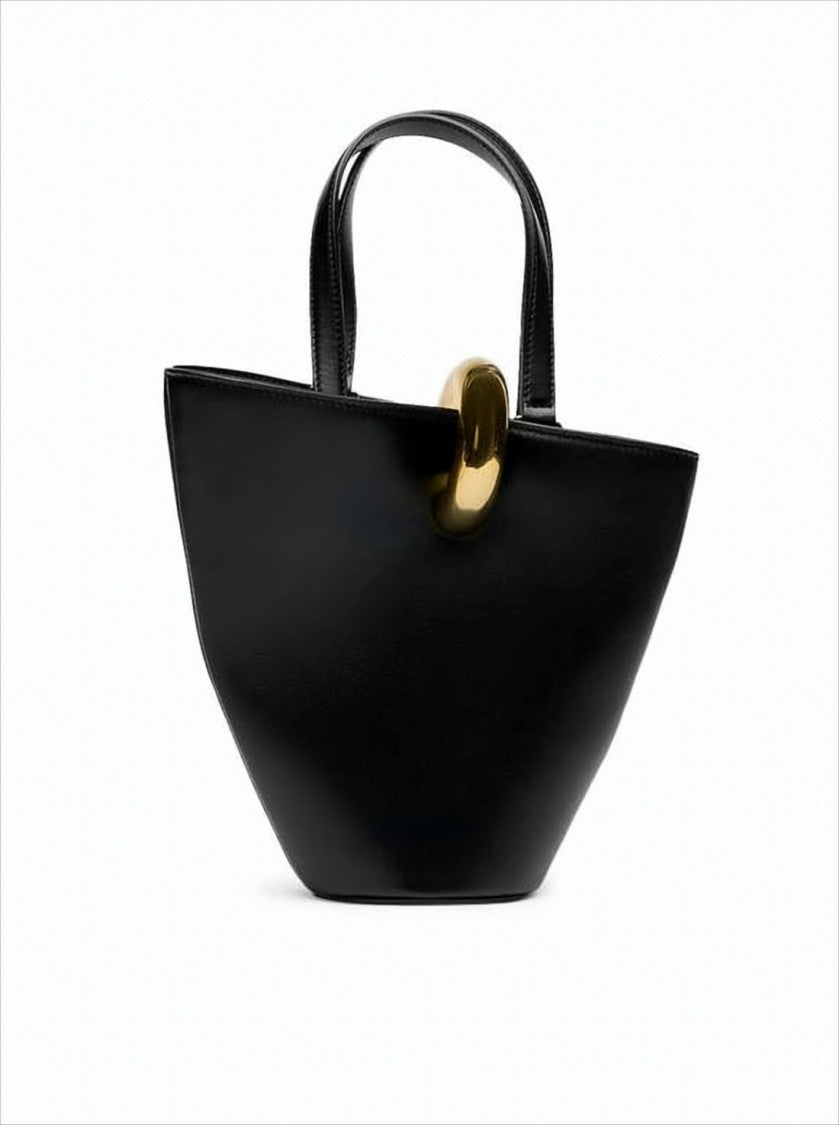 Jacquemus Structured Black Leather Tote With Gold-Tone Clasp