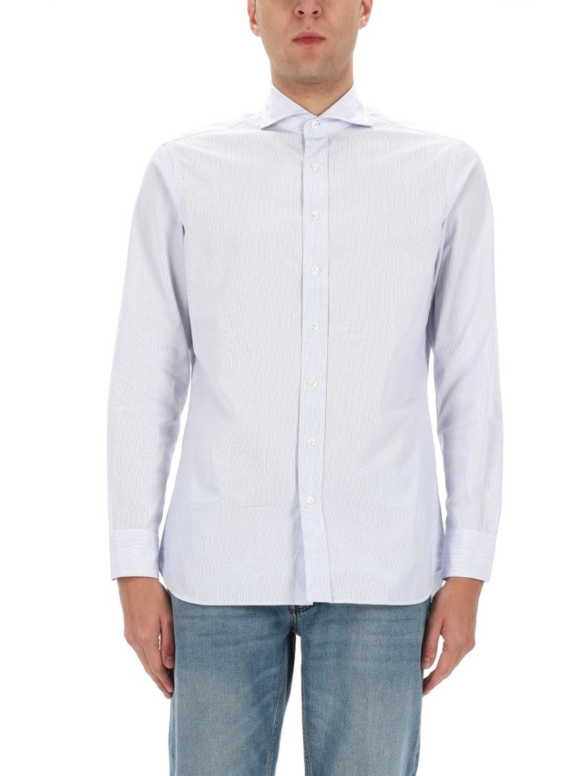 Lardini White Cotton Pointed Collar Shirt