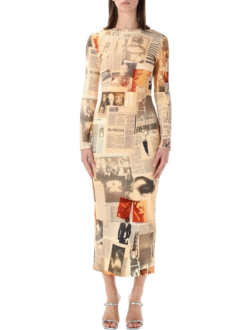Jean Paul Gaultier "Journal" Print Long Dress