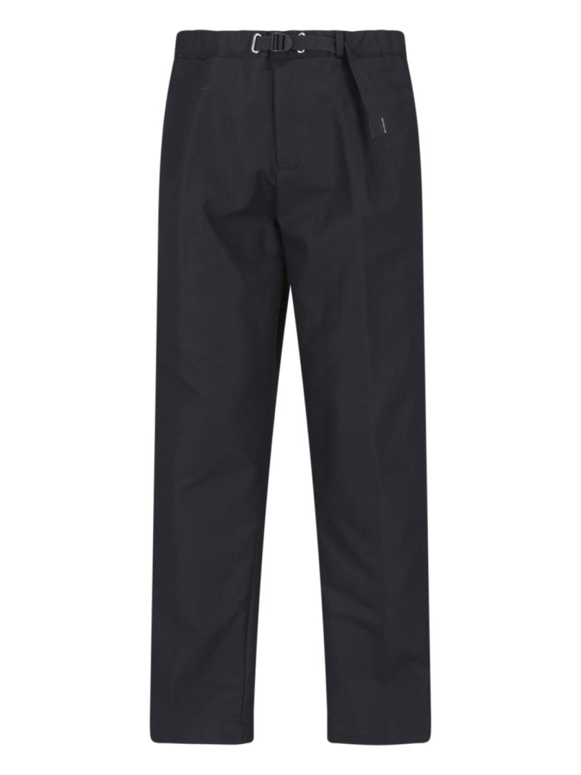 White Sand Black Straight-Leg Belted Pants