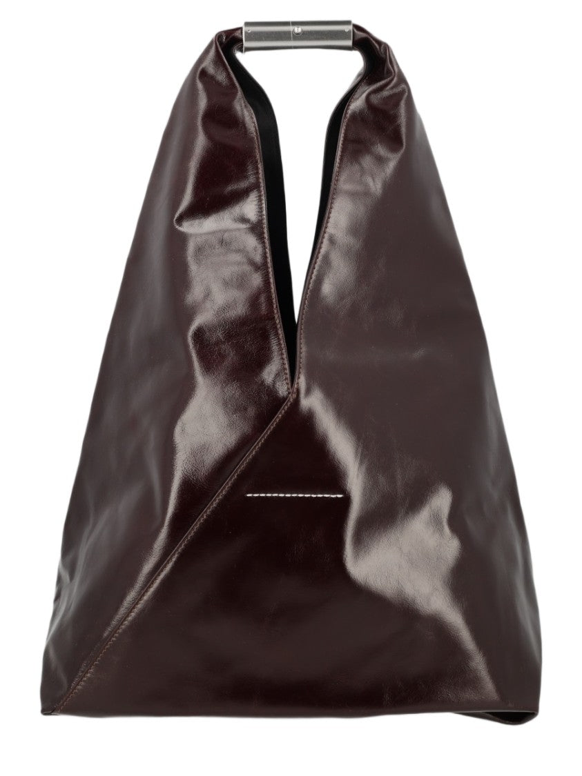 Mm6 By Maison Margiela Triangular Brown Cowhide Handbag With Structured Metal Handle
