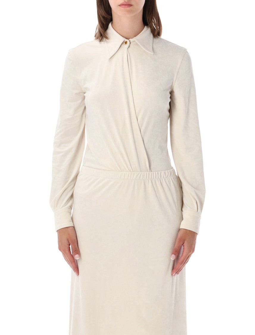 Alberta Ferretti Draped Silk Satin Bodysuit
