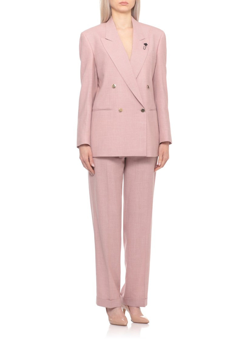 Lardini Pink Wool Silk Double-Breasted Blazer