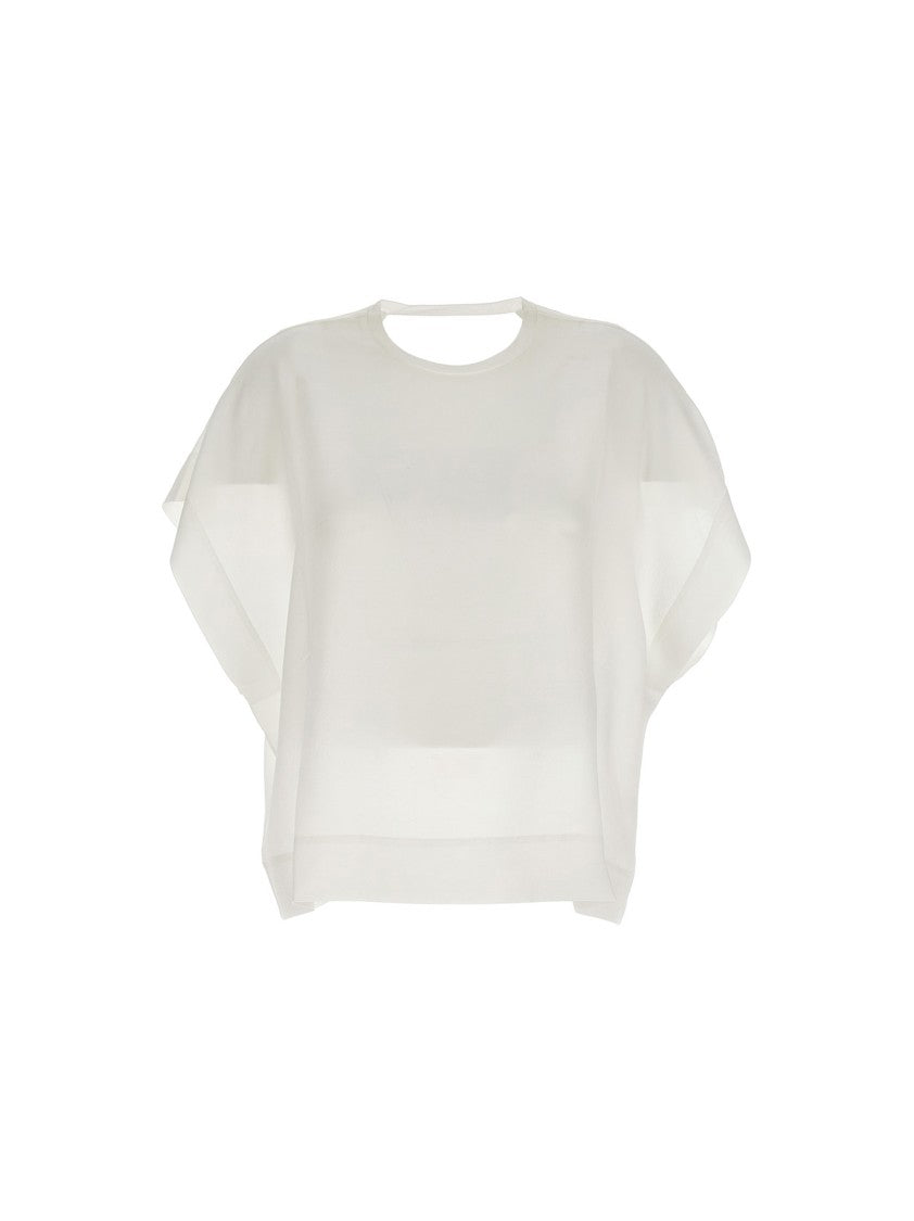 Nude Silk Crewneck Blouse With Cut-Out Back