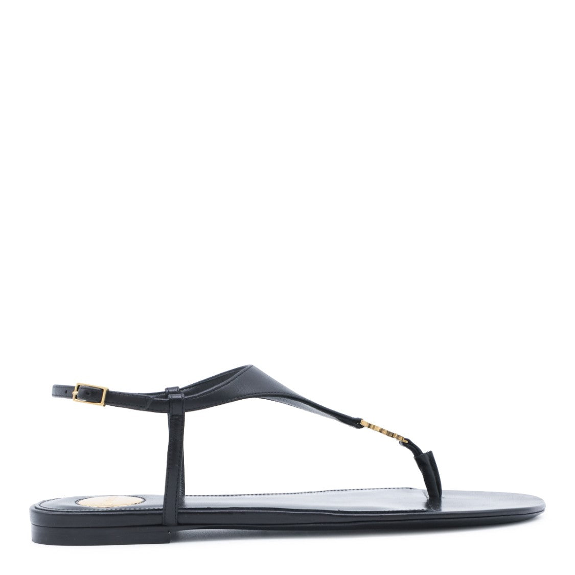 Saint Laurent Black Cassandra Leather Flat Sandals