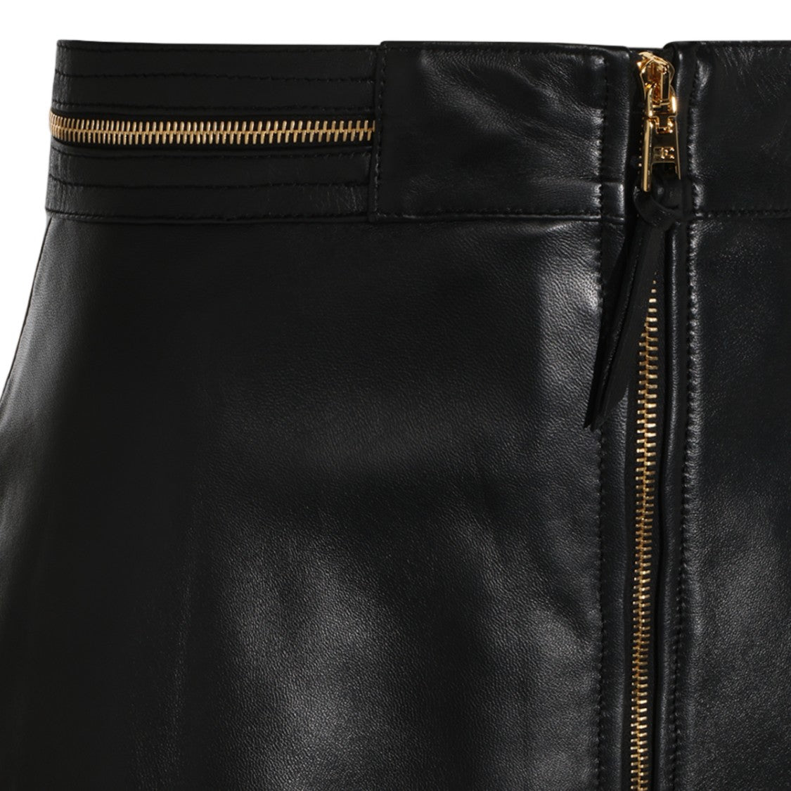 Elisabetta Franchi Sleek Black Leather Midi Skirt With Gold Zipper Accents