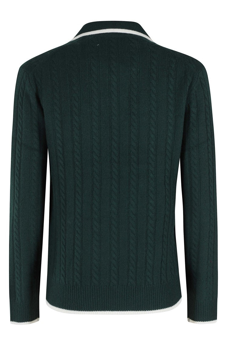 Mc2 Saint Barth Green Long-Sleeved Braid Polo