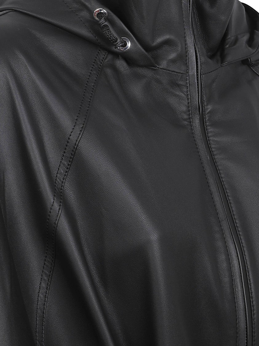 Yves Salomon Black Lamb Leather Jacket With Adjustable Hood And Flowing Sleeves