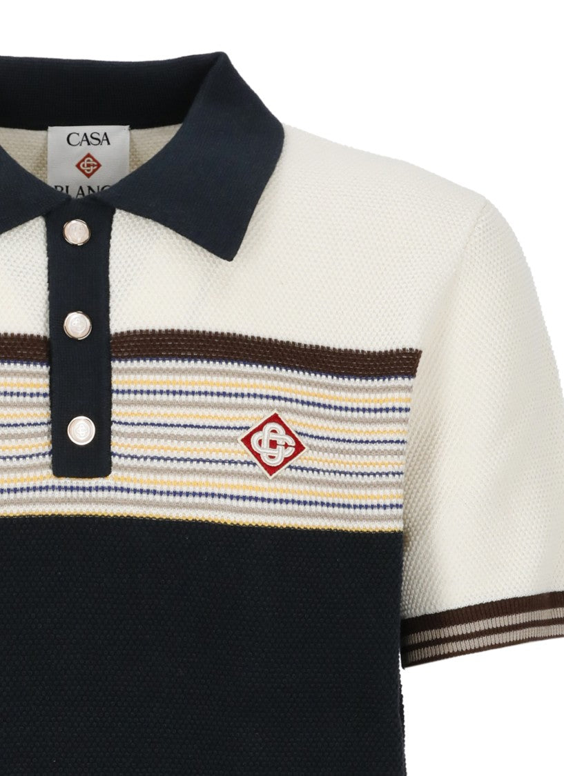 Casablanca Blue Color-Block Cotton-Wool Polo Shirt