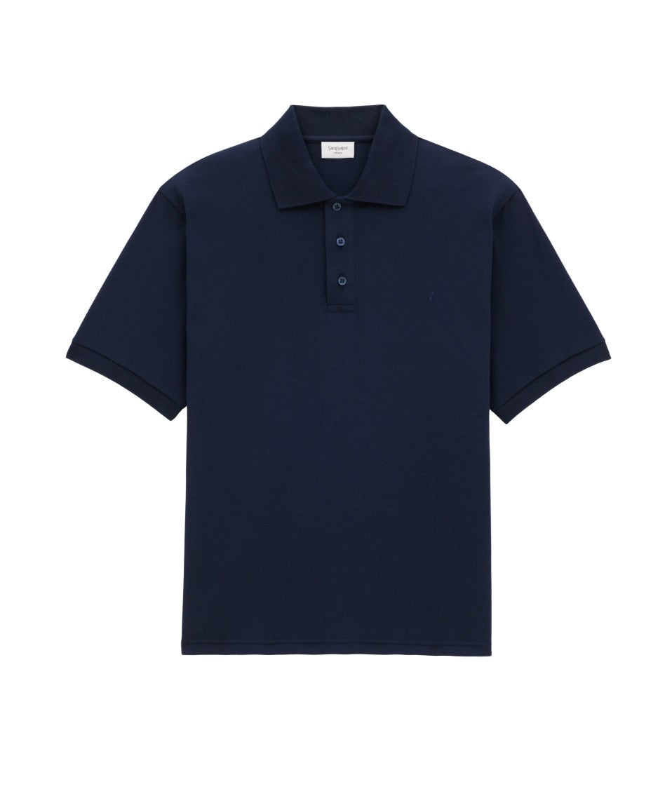 Saint Laurent Deep Navy Blue Polo Shirt With Traditional Collar