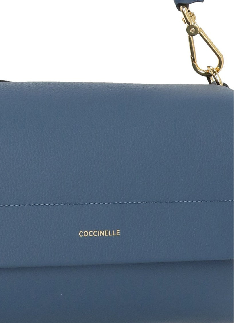 Coccinelle Blue Leather Shoulder Bag With Dual Straps And Iconic Logo