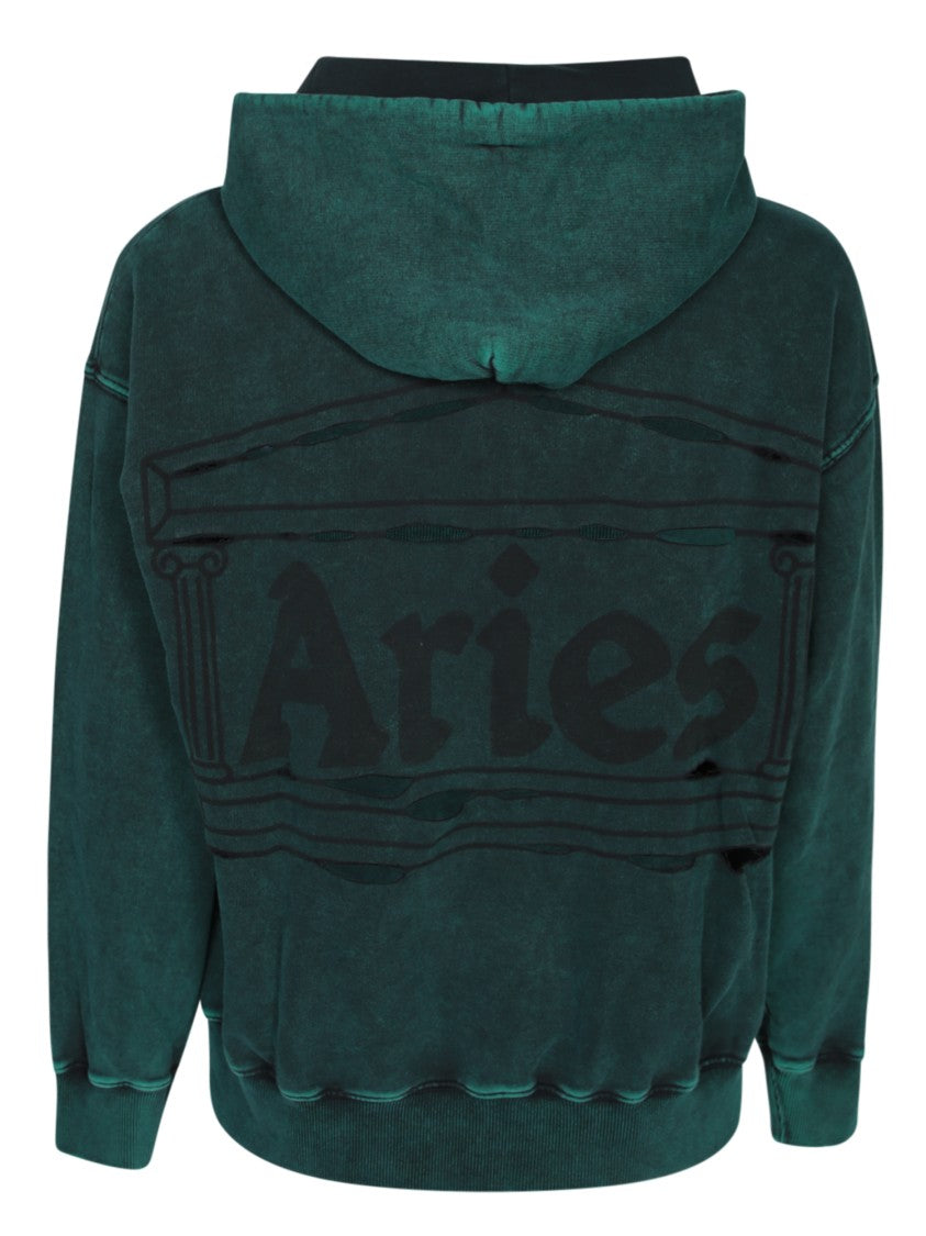 Aries Green Cotton Hooded Sweatshirt