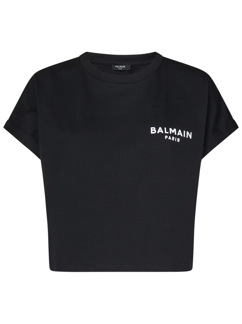 Balmain Cropped Black Jersey T-Shirt