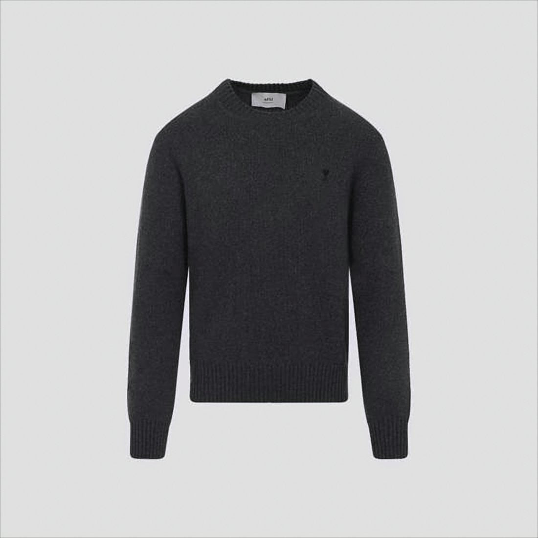 Ami Paris Crew Neck Grey Cashmere Blend Knit Sweater