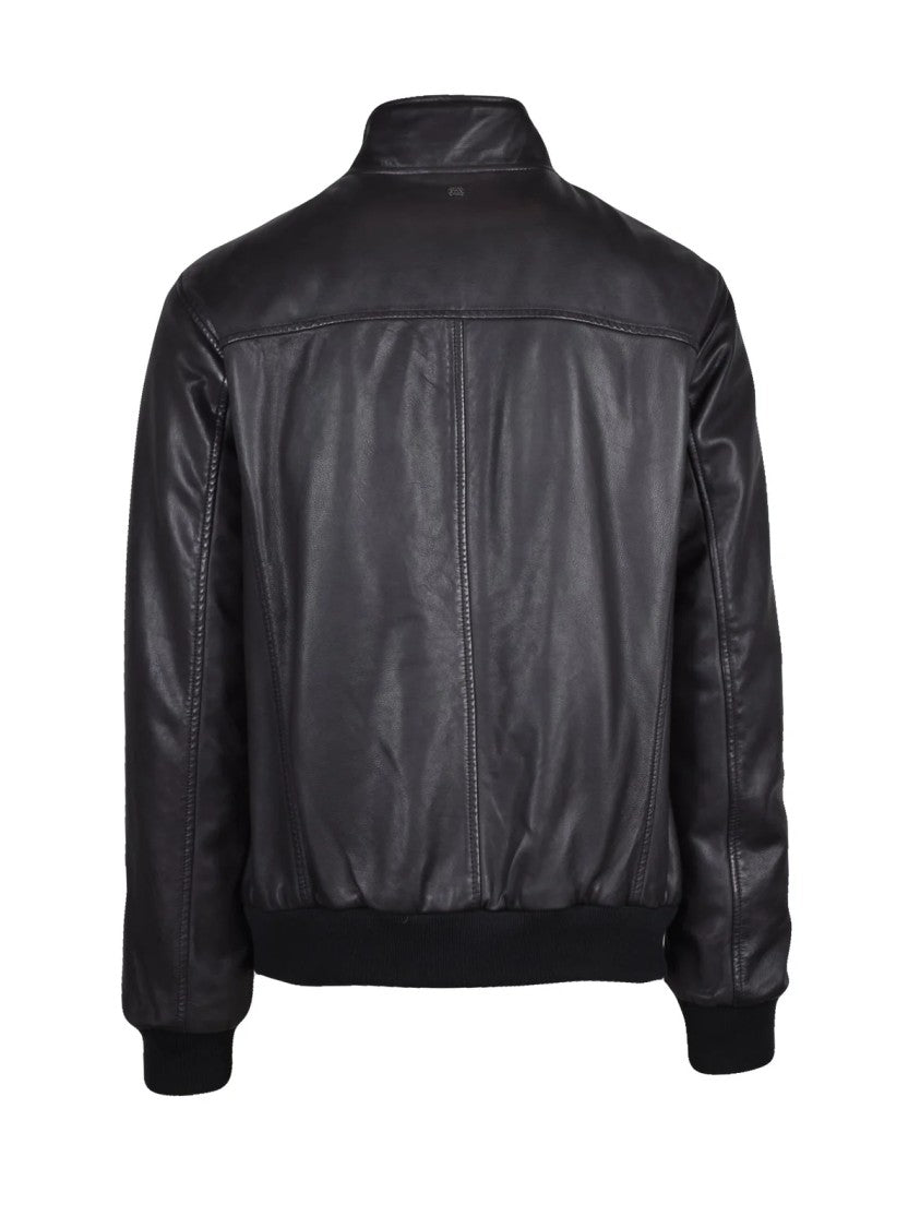 Mabrun Black Frank Quilted Interior Leather Jacket