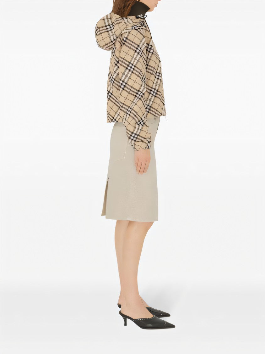 Burberry Cropped Hooded Jacket With Classic Plaid Pattern