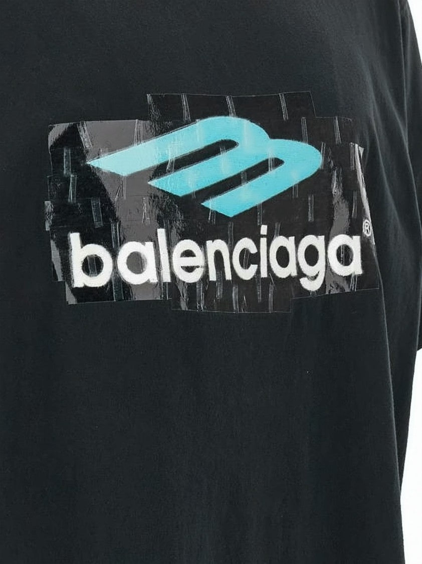Balenciaga Black Graphic Logo Relaxed Cotton T-Shirt