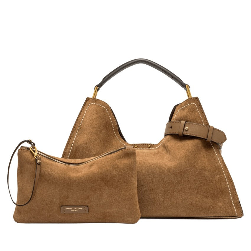 Gianni Chiarini Trapezoidal Suede Handbag With Metal Accents