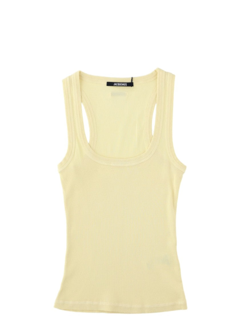 Jacquemus Yellow Ribbed Scoop Neck Cotton Tank Top