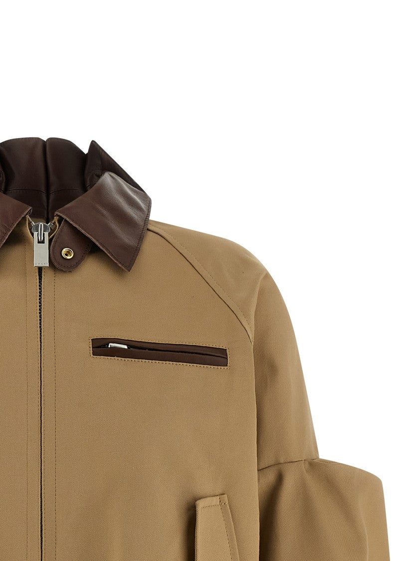 Sacai Blouson Jacket With Nappa Leather Details And Striped Cupro Lining