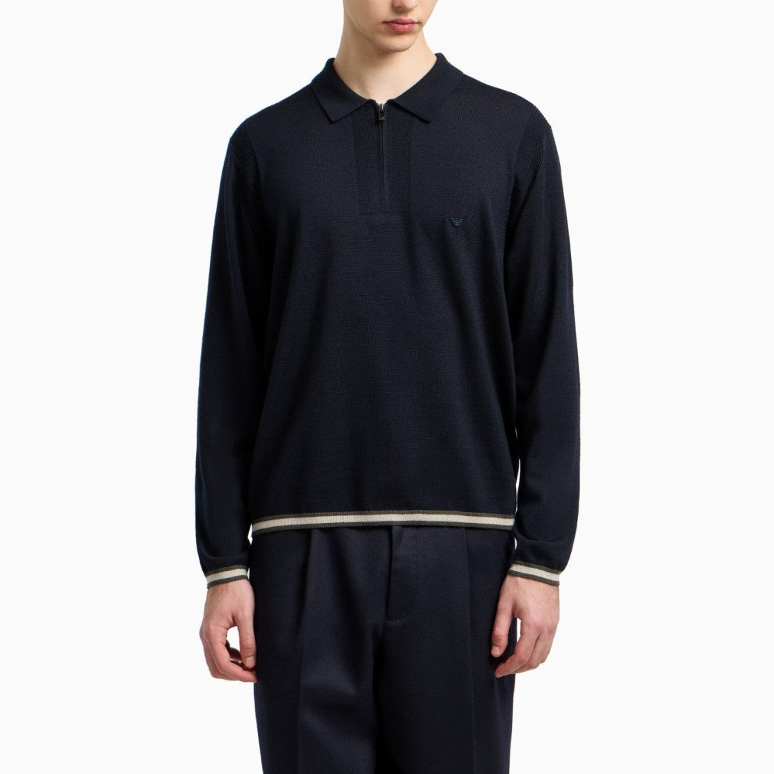 Emporio Armani Slim Knit Pullover With Polo Collar