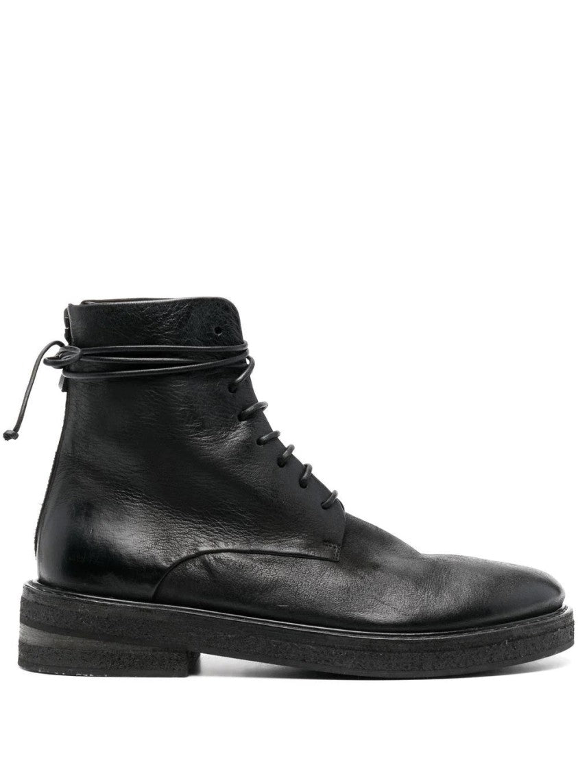 Marsèll Refined Black Cow Leather Ankle Boots With Lace-Up Detailing