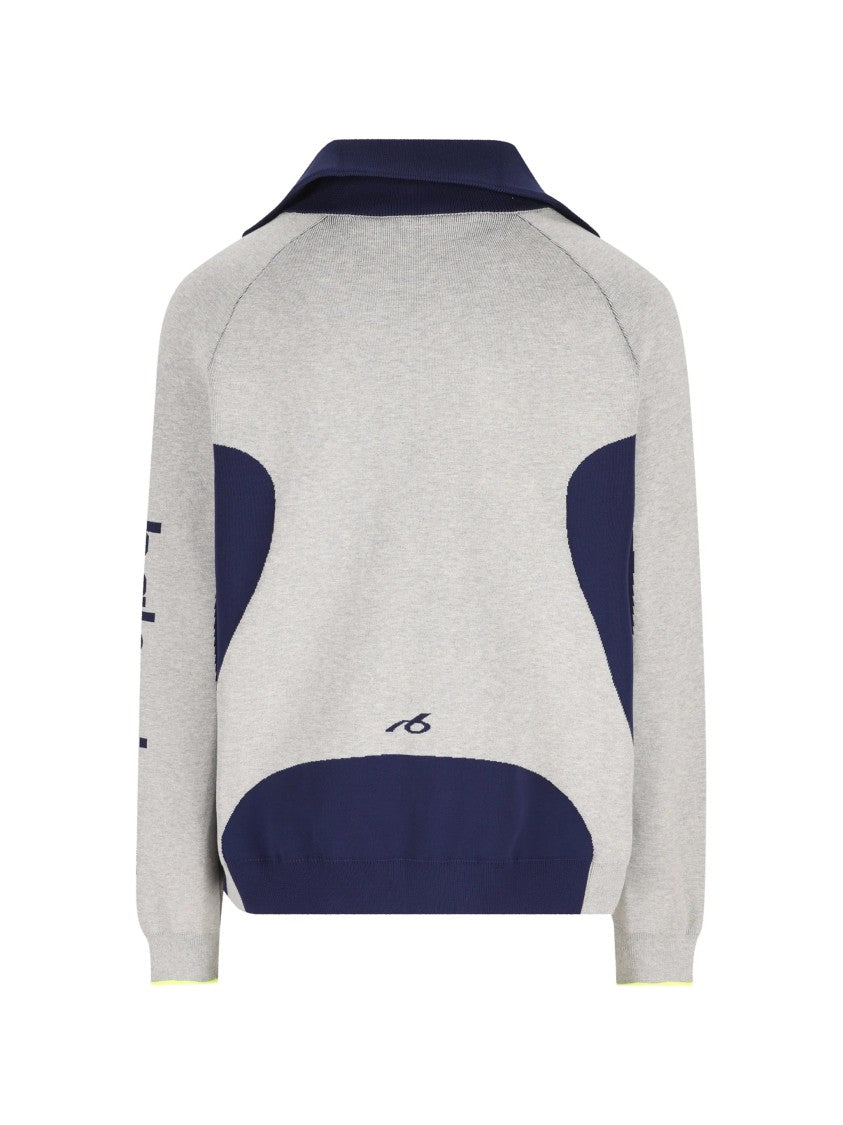 Balenciaga Zip-Up Cardigan With Contrast Navy Panels And Ribbed Details