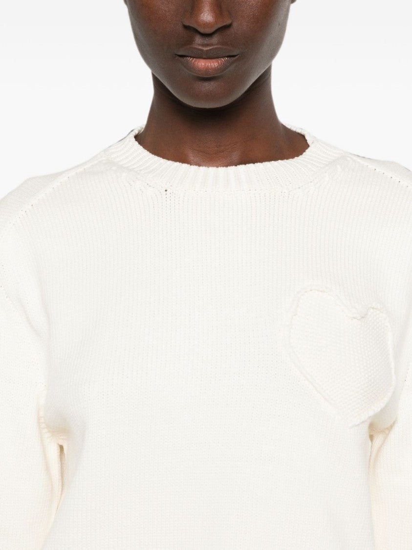 Moschino Ivory Knitted Sweater With Heart Motif