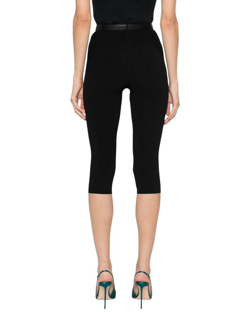 Self-Portrait Ribbed-Knit Belted Cropped Pants