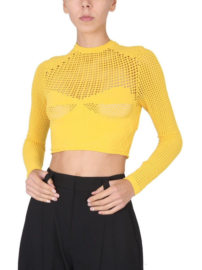 Ambush Perforated Crop Shirt With High Neckline