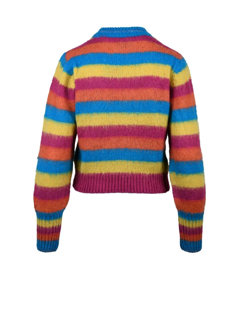 Mc2 Saint Barth Short Crew Neck Sweater With Vibrant Horizontal Stripes