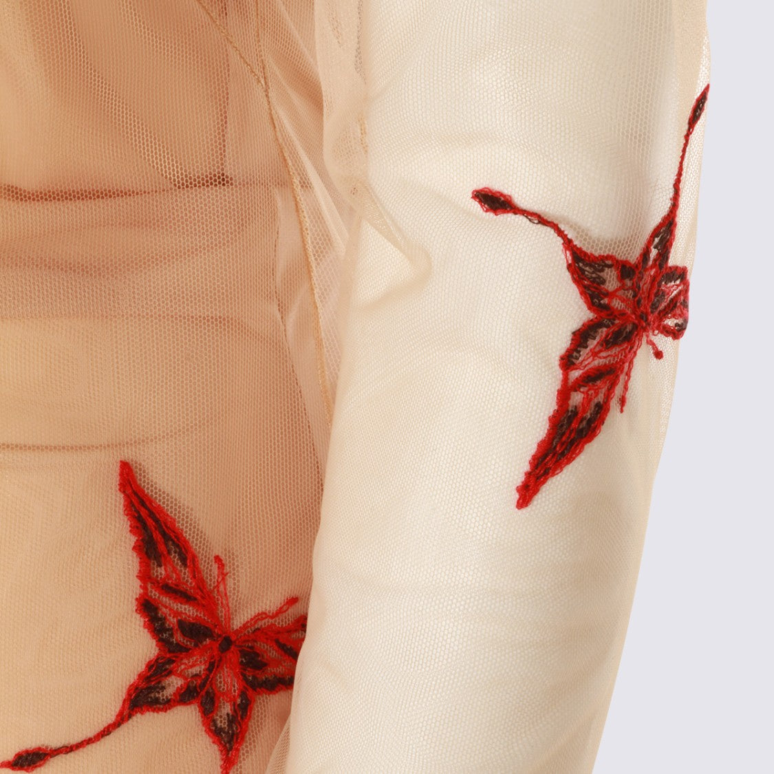 Blumarine Long-Sleeved Sheer Mesh Top With Embroidered Butterflies