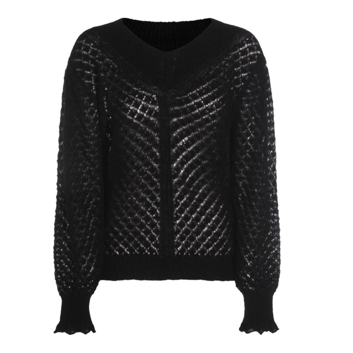 Twin-Set Openwork Pattern Black Knit Sweater