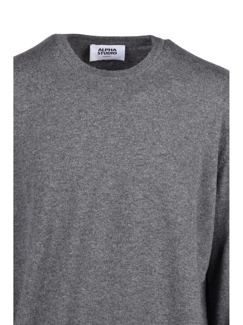 Alpha Studio Cashmere Crewneck Pullover With Fine Knit Texture