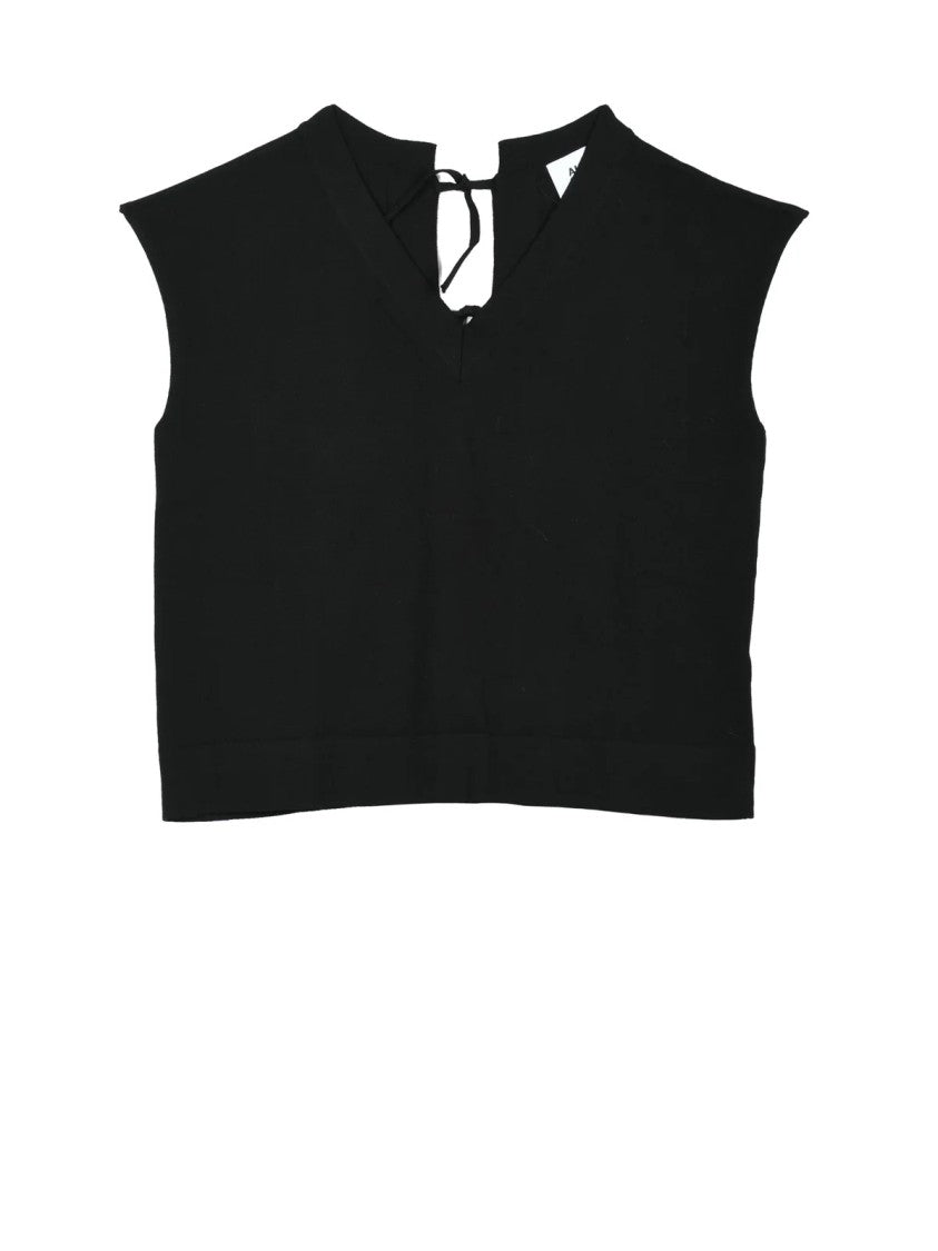 Alpha Studio Black Cotton Knit Top