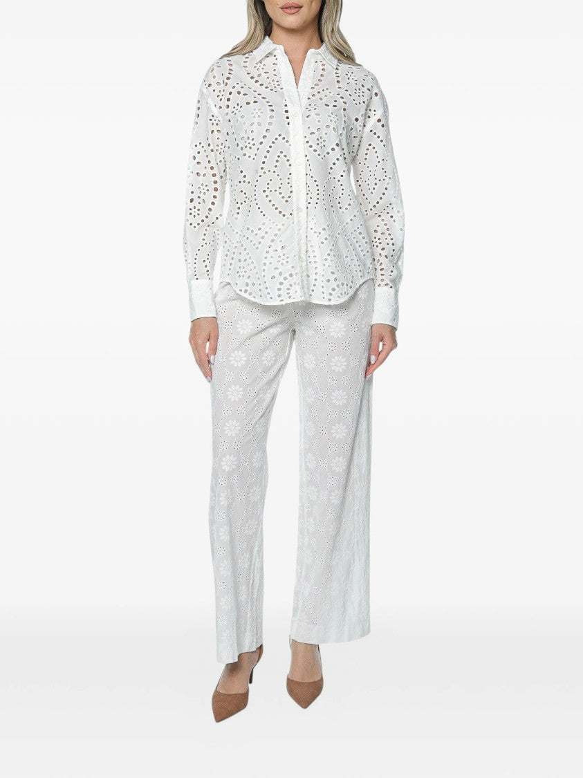 Mc2 Saint Barth Wide-Leg Pants With Intricate Eyelet Lace Detail