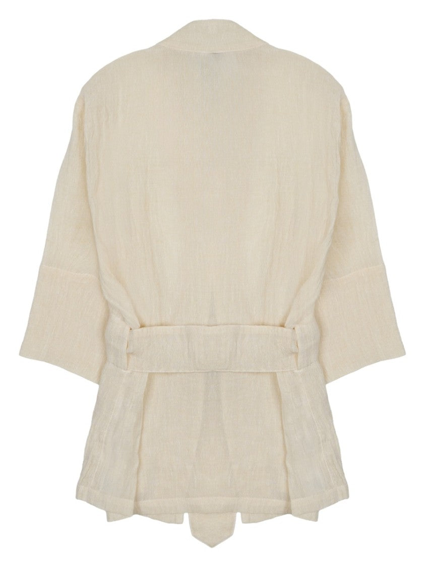 120% Lino Linen Blend Belted Kimono Jacket