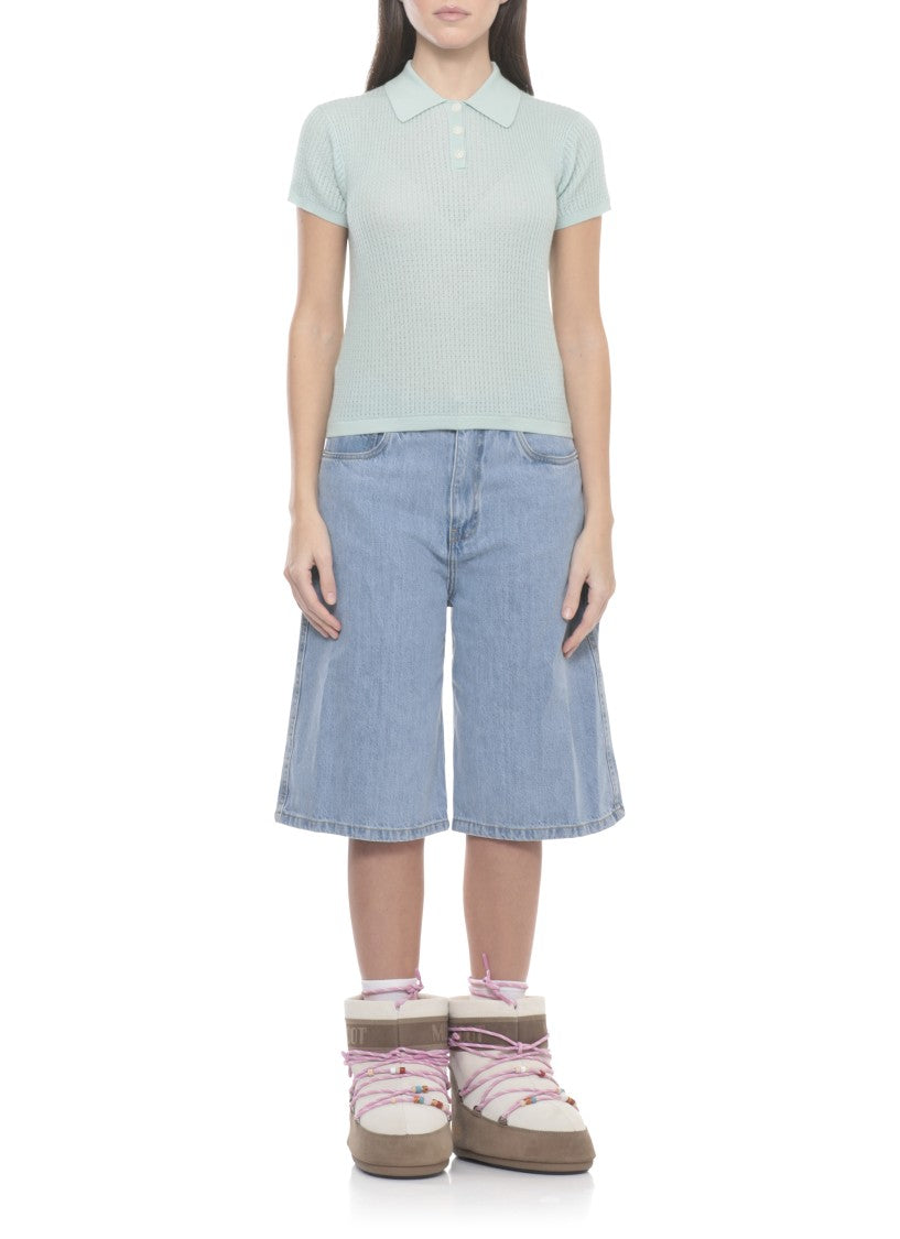 Guest In Residence Water Green Shrunken Cashmere Polo Shirt