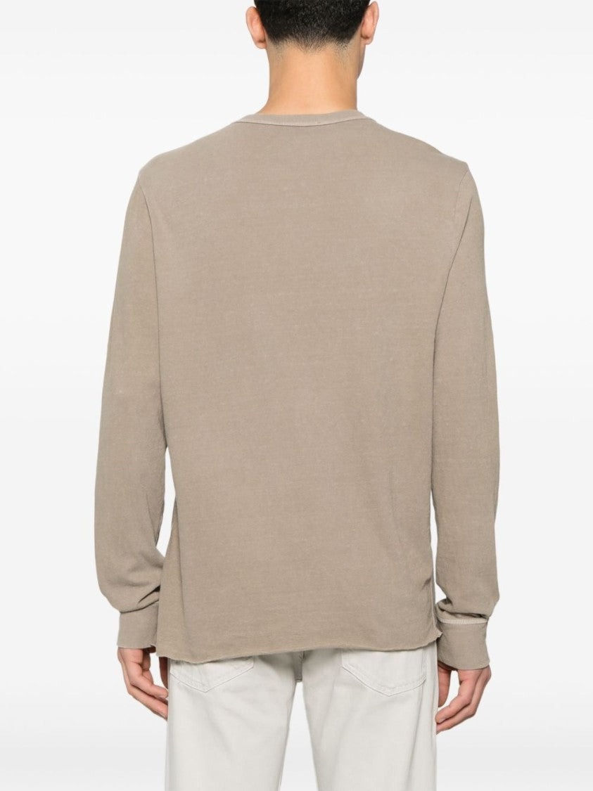 James Perse Long-Sleeved Henley T-Shirt In Soft Beige Cotton