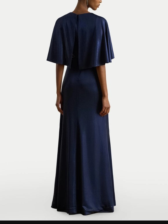 Polo Ralph Lauren Blue V Neck Cape Front Dress